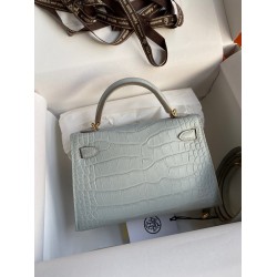 Hermes Kelly Mini II Sellier Handmade Bag In Blue Glacier Matte Alligator Leather TDBS27006