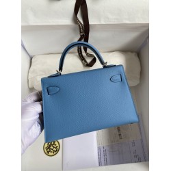 Hermes Kelly Mini II Sellier Handmade Bag In Blue Paradise Epsom Calfskin TDBS27010