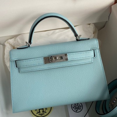 Hermes Kelly Mini II Sellier Handmade Bag In Blue Zephyr Epsom Calfskin TDBS27011