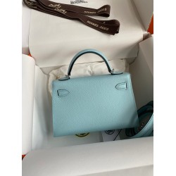 Hermes Kelly Mini II Sellier Handmade Bag In Blue Zephyr Epsom Calfskin TDBS27011