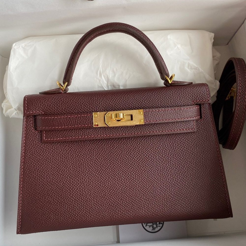 Hermes Kelly Mini II Sellier Handmade Bag In Bordeaux Epsom Calfskin TDBS27012