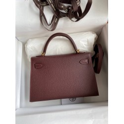 Hermes Kelly Mini II Sellier Handmade Bag In Bordeaux Epsom Calfskin TDBS27012