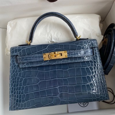 Hermes Kelly Mini II Sellier Handmade Bag In Colvert Shiny Alligator Leather TDBS27015