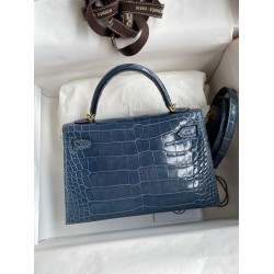 Hermes Kelly Mini II Sellier Handmade Bag In Colvert Shiny Alligator Leather TDBS27015