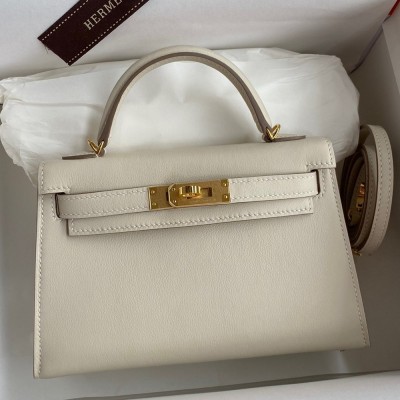 Hermes Kelly Mini II Sellier Handmade Bag In Craie Swift Calfskin TDBS27016