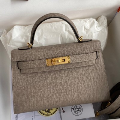 Hermes Kelly Mini II Sellier Handmade Bag In Gris Asphalt Epsom Calfskin TDBS27021