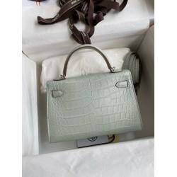 Hermes Kelly Mini II Sellier Handmade Bag In Gris Neve Matte Alligator Leather  TDBS27022