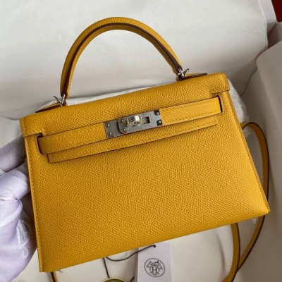 Hermes Kelly Mini II Sellier Handmade Bag In Jaune Ambre Epsom Calfskin TDBS27023