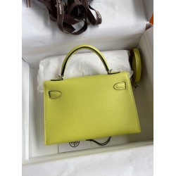 Hermes Kelly Mini II Sellier Handmade Bag In Jaune Bourgeon Chevre Mysore Leather TDBS27024