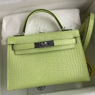 Hermes Kelly Mini II Sellier Handmade Bag In Jaune Bourgeon Matte Alligator Leather TDBS27025