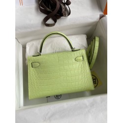 Hermes Kelly Mini II Sellier Handmade Bag In Jaune Bourgeon Matte Alligator Leather TDBS27025