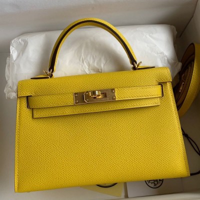 Hermes Kelly Mini II Sellier Handmade Bag In Jaune de Naples Epsom Calfskin TDBS27026