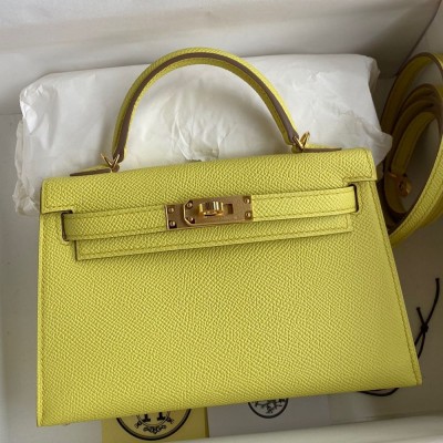 Hermes Kelly Mini II Sellier Handmade Bag In Lime Epsom Calfskin TDBS27027