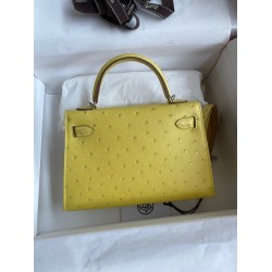 Hermes Kelly Mini II Sellier Handmade Bag In Lime Ostrich Leather TDBS27028