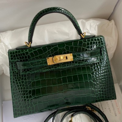 Hermes Kelly Mini II Sellier Handmade Bag In Malachite Shiny Alligator Leather TDBS27029