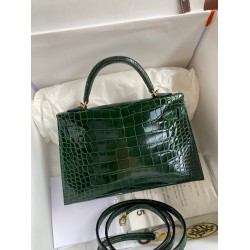 Hermes Kelly Mini II Sellier Handmade Bag In Malachite Shiny Alligator Leather TDBS27029