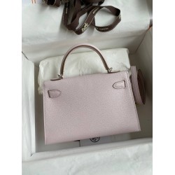 Hermes Kelly Mini II Sellier Handmade Bag In Mauve Pale Chevre Mysore Leather TDBS27030