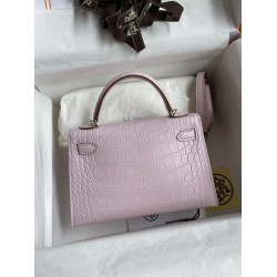 Hermes Kelly Mini II Sellier Handmade Bag In Mauve Pale Matte Alligator Leathe TDBS27031