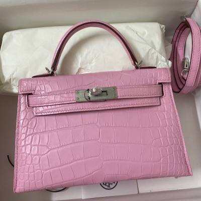 Hermes Kelly Mini II Sellier Handmade Bag In Mauve Sylvestre Matte Alligator Leather TDBS27033