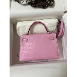 Hermes Kelly Mini II Sellier Handmade Bag In Mauve Sylvestre Matte Alligator Leather TDBS27033