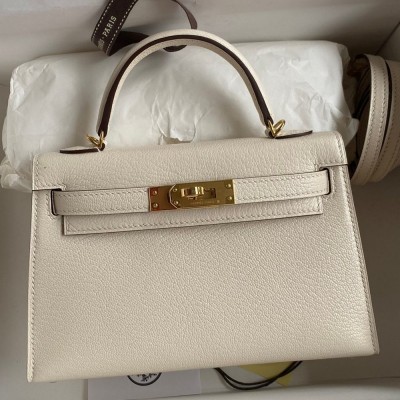 Hermes Kelly Mini II Sellier Handmade Bag In Nata Chevre Mysore Leather  TDBS27034