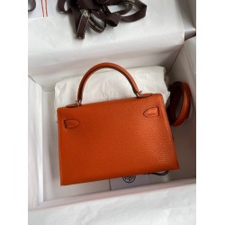 Hermes Kelly Mini II Sellier Handmade Bag In Orange Chevre Mysore Leather TDBS27036