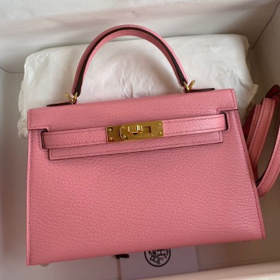 Hermes Kelly Mini II Sellier Handmade Bag In Rose Confetti Chevre Mysore Leather TDBS27041