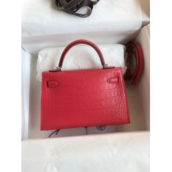 Hermes Kelly Mini II Sellier Handmade Bag In Rose Extreme Matte Alligator Leather TDBS27042