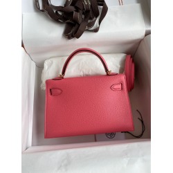 Hermes Kelly Mini II Sellier Handmade Bag In Rose Lipstick Chevre Mysore Leather TDBS27043