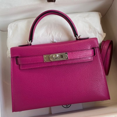 Hermes Kelly Mini II Sellier Handmade Bag In Rose Purple Chevre Mysore Leather TDBS27044