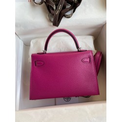 Hermes Kelly Mini II Sellier Handmade Bag In Rose Purple Chevre Mysore Leather TDBS27044