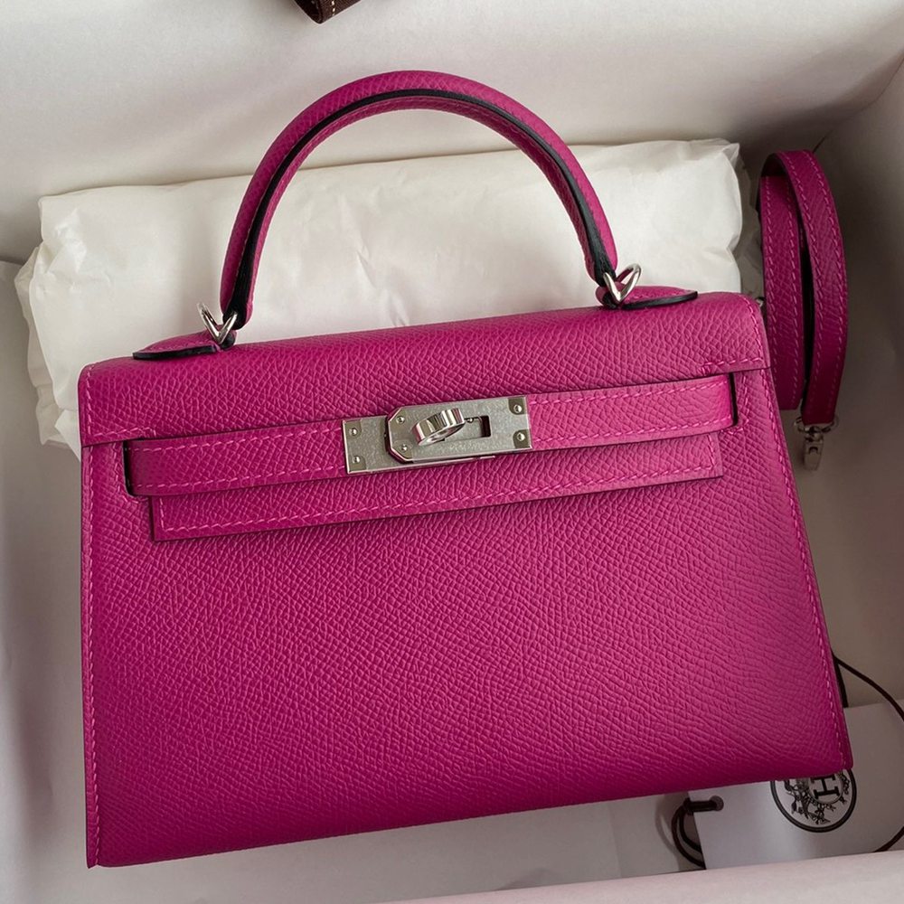 Hermes Kelly Mini II Sellier Handmade Bag In Rose Purple Epsom Calfskin TDBS27045