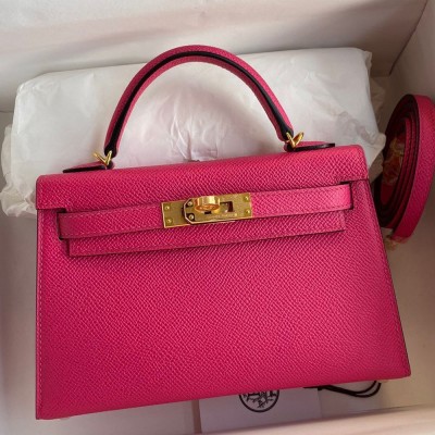 Hermes Kelly Mini II Sellier Handmade Bag In Rose Red Epsom Calfskin TDBS27046