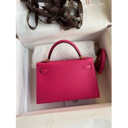 Hermes Kelly Mini II Sellier Handmade Bag In Rose Red Epsom Calfskin TDBS27046