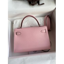 Hermes Kelly Mini II Sellier Handmade Bag In Rose Sakura Chevre Mysore Leather TDBS27048