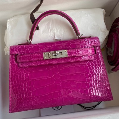 Hermes Kelly Mini II Sellier Handmade Bag In Rose Scheherazade Shiny Alligator Leather TDBS27050