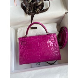 Hermes Kelly Mini II Sellier Handmade Bag In Rose Scheherazade Shiny Alligator Leather TDBS27050