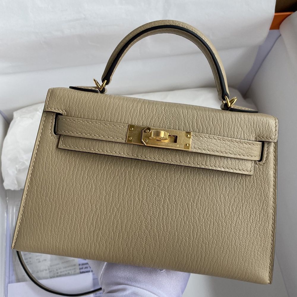 Hermes Kelly Mini II Sellier Handmade Bag In Trench Chevre Mysore Leather TDBS27051