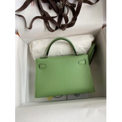 Hermes Kelly Mini II Sellier Handmade Bag In Vert Criquet Chevre Mysore Leather TDBS27054