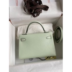 Hermes Kelly Mini II Sellier Handmade Bag In Vert Fizz Chevre Mysore Leather TDBS27056