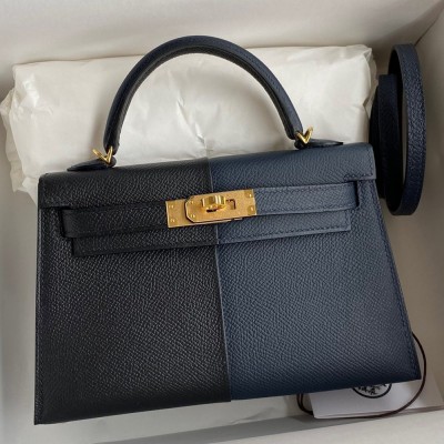 Hermes Kelly Mini II Sellier Tri-color Bag In Black/Blue Indigo/Red Calfskin TDBS27059