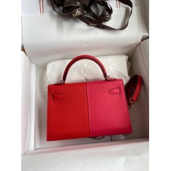 Hermes Kelly Mini II Sellier Tri-color Bag In Red/Rose Extreme/Blue Epsom Calfskin TDBS27060