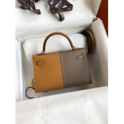 Hermes Kelly Mini II Sellier Tri-color Bag In Taupe/Sesame/Blue Nuit Epsom Calfskin TDBS27061