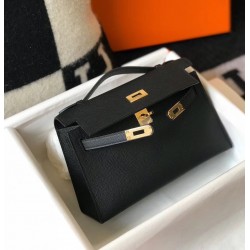 Hermes Kelly Pochette Bag In Black Epsom Leather TDBS27065