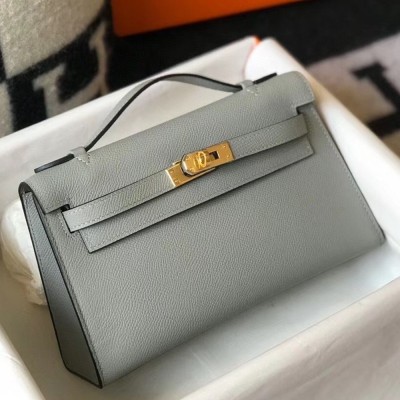 Hermes Kelly Pochette Bag In Blue Glacier Epsom Leather TDBS27066