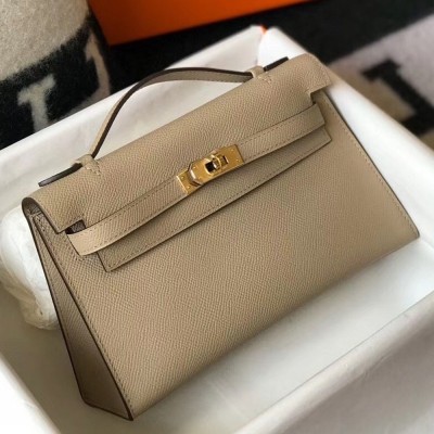 Hermes Kelly Pochette Bag In Gris Tourterelle Epsom Leather TDBS27069