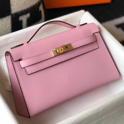 Hermes Kelly Pochette Bag In Mauve Sylvestre Epsom Leather TDBS27070