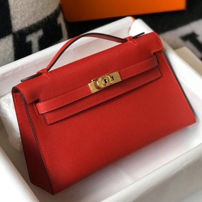 Hermes Kelly Pochette Bag In Red Epsom Leather TDBS27072