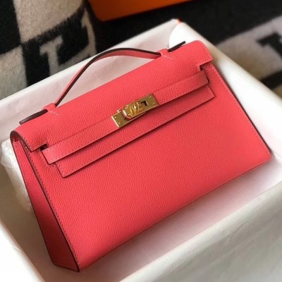 Hermes Kelly Pochette Bag In Rose Lipstick Epsom Leather TDBS27073