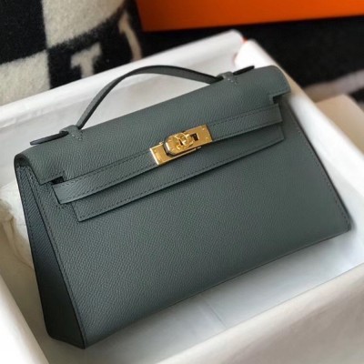 Hermes Kelly Pochette Bag In Vert Amande Epsom Leather TDBS27076